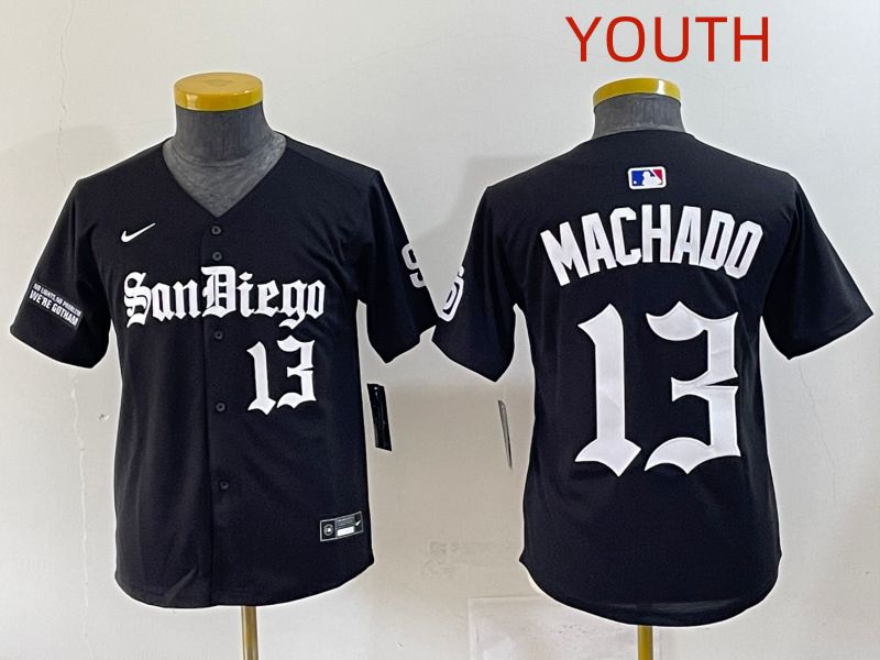Youth 2025 San Diego Padres #13 Machado Black Five generations Joint Name Nike MLB Jersey style 12->youth mlb jersey->Youth Jersey